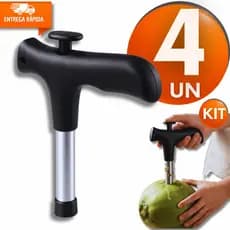 Conjunto Furador de Coco Fura Perfurador Manual Abridor Inox Lanchonete Quiosque Utensílios