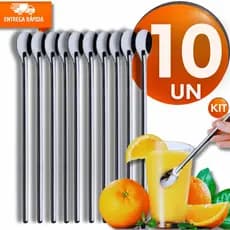 Jogo Colher Suco Bailarina Grande de 30cm Aço Inox para Sucos Drinks Milkshakes Cozinha Barmen Talheres Utensílios