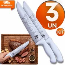 Conjunto Facas  Aço Inox 12" Cabo Branco Açougueiro Churrasqueiro Cozinha  Açougue Utensílios