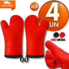 Jogo Luvas Térmicas Cozinha Silicone Cor Sortida Forno Bandejas Panelas Multiuso Praticidade Utensílios