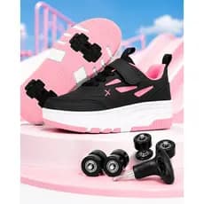 Tênis de Rodinha Infantil Feminino Removível Skatênis 2 em 1 Patins Meninas Rosa