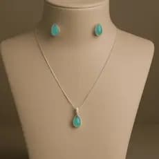 Conjunto Feminino Prata 925 com Pedra Gota