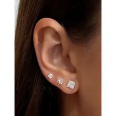 Trio de Brincos Quadrados Prata 925 Legítima – Tamanhos 3mm, 4mm e 5mm