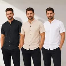 Kit 3 Camisa Premium Manga Curta Gola Padre Masculina Festa Trabalho Versátil