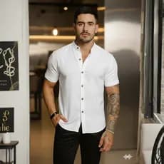 Camisa Slim Fit Luxo Masculina Manga Curta Gola Padre Premium Casual Elegante