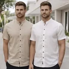 Kit 2 Camisa Social Masculina Linho Gola Padre Manga Curta Premium