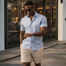 Kit Camisa Tactel + Bermuda Linho Mauricinho Manga Curta Casual Moderno Premium Verão Elegante