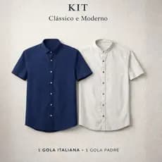 Kit 02 Camisas Gola Italiana + Gola Padre Manga Curta Linho Moderno Premium Sofisticado