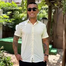 Camisa Social Masculina Gola Italiana Manga Curta Leve Confortável Casual Elegante