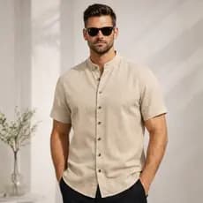 Camisa Gola Padre Masculina Social Linho Misto Premium Elegante Casual Festa