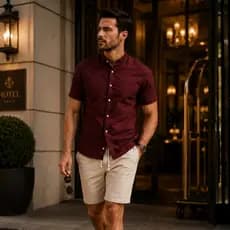 Conjunto Masculino Elegante Gola Padre Luxo + Bermuda Linho Casual
