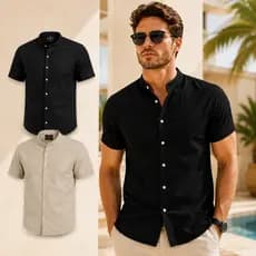 Kit 02 Camisas Social Masculina Gola Padre Luxo Tricoline Premium Casual Elegante
