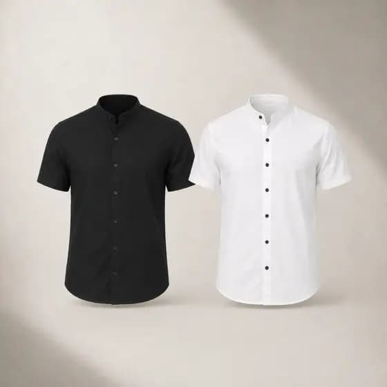 Kit 2 Camisa Social Masculina Linho Gola Padre Manga Curta Premium