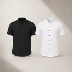 Kit 2 Camisa Social Masculina Linho Gola Padre Manga Curta Premium
