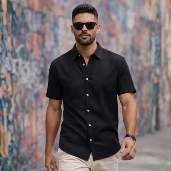 Camisa Gola Italiana Masculina Social Manga Curta Luxo Premium Elegante Minimalista