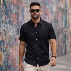 Camisa Gola Italiana Masculina Social Manga Curta Luxo Premium Elegante Minimalista