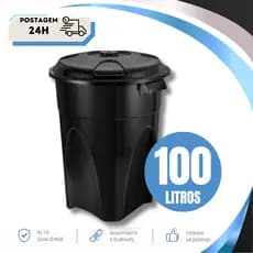 Cesto de Lixo Lixeira Cestão 100 Litros Com Tampa Preto Reforçado