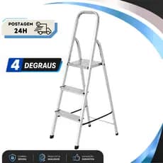 Escada de Aluminio 4 Degraus Reforçada Resistente