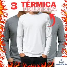 3 Blusa Manga Longa de Frio Masculina Segunda Pele Térmica Peluciada Forrada