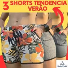Kit 3 Shorts Femininos Plus Size Cintura Alta Modelagem Soltinha com Bolsos