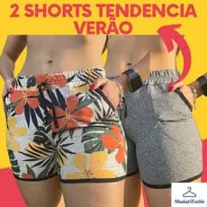2 Shorts Curto Moda Verão Casuais Soltinhos com Bolso Dia a Dia