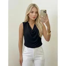 Blusa Feminina Gola Boba Suplex Casual Versatil Social Drapeada Forrada Elegante Moda Tendencia