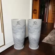 Kit 2 Vasos para Plantas Coluna Cone Ibiza Luxo Marmorizado 62x31 cm Leves e Resistentes