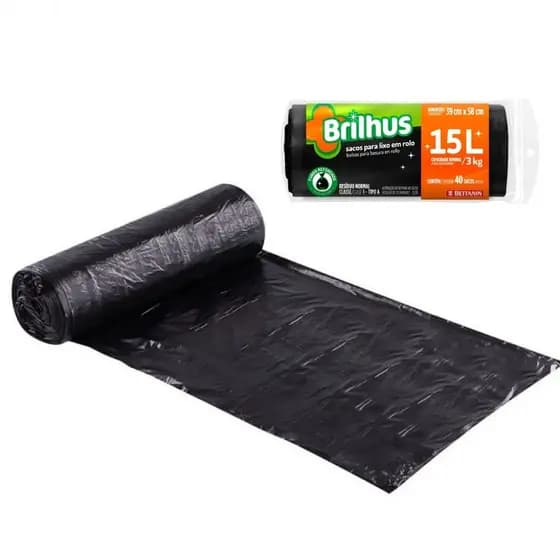 Saco de Lixo 15L Brilhus Bettanin 1,3 ou 5 rolos | Fundo Reforçado | Qualidade e Praticidade para Seu Dia a Dia!