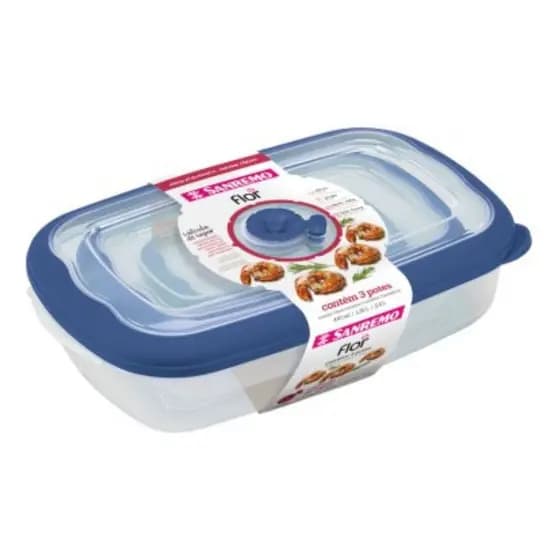 Potes Retangulares Sanremo 3 Unidades 430ml 1,25l 2,4l