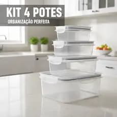 Kit 4 Potes Herméticos 2,6L 1,3L 910ml e 550ml Plasútil Trava Mais - Empilháveis e Livres de BPA