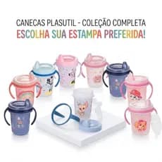 Caneca Infantil Trio Plasutil 330ml Alça Tampa Bebê Introdução Alimentar BPA Free