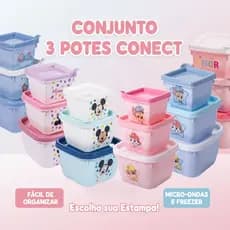 Conjunto 3 Potes Conect Hermético - Escolha Estampa - Micro-ondas e Freezer