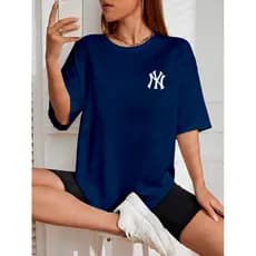 Camiseta Feminina Streetwear Estampa NY Camisa Estilosa Manga Curta Minimalista  Algodão 100%
