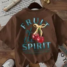 Camiseta T-shirt Feminina Manga Curta Look Casual Estampa "Fruto do Espírito"  Leve Algodão 100%