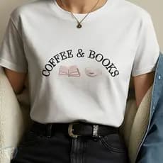 Camiseta Feminina Estampa Coffee & Books Minimalista Camisa Estilosa Tecido Leve Confortável Algodão