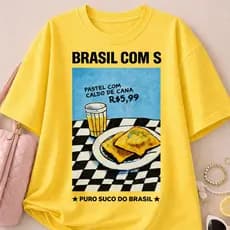 Camiseta Feminina Verão Estampa Brasil Com S´´ Praia Tendencia Manga Curta Blusinha 100% Algodão