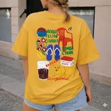 Camiseta Feminina Camisa de Verão Extrovertida com Frase Arroz Feijão Farofa 100%Algodão