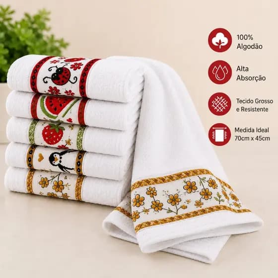 Kit 8 Panos de Copa Jacquard Felpudo 100% Algodão 45x60cm