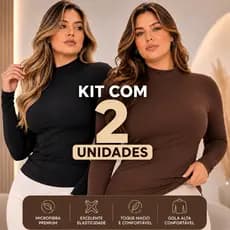 Kit 2 Blusas Manga Longa Feminina Gola Alta PP ao G1 Cacharrel Microfibra Premium Confortavél