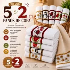 Kit 5 e 2 Panos de Prato Copa Jacquard Premium 100% Algodão Alta Absorção Cozinha Sortidos