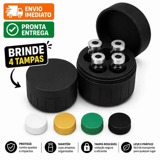 Porta Ampolas 4 Unidades | Estojo Organizador Compacto para Transporte e Armazenamento cor preto escuro