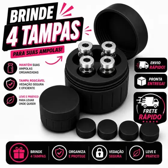 Estojo Protetor Case Porta Ampola Vacina 3ml a 5ml - Organizador 4 Ampolas + 4 Tampas Cortesia