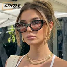 (GENTLE MOSCOT) Óculos De Sol Femininos Statement Cat Eye – Formato Poligonal Grande Em Preto , Proteção UV400 , Vibraçã