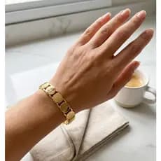 Pulseira Bracelete Feminino Folhado Aço Inoxidável 10 mandamentos Números romanos