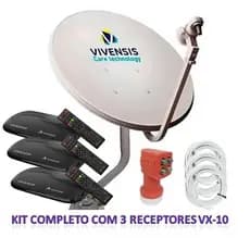 Kit Nova Parabolica Digital Vivensis Com 3 Receptores VX10 e LNB Ku Quadruplo