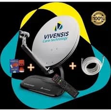 Nova Parabólica Digital Vivensis TVSAT Com Receptor VX10 e LNB Ku Quadruplo - Kit Completo