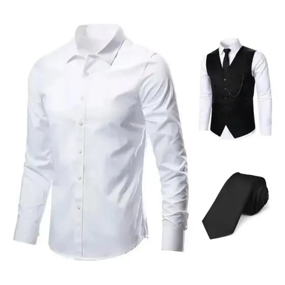 Kit Camisa Malha Fria Colete e Gravata Social Masculina