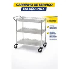 Carrinho Serviço Em Aço C/ 3 Prateleiras Ajustáveis C/ Rodas