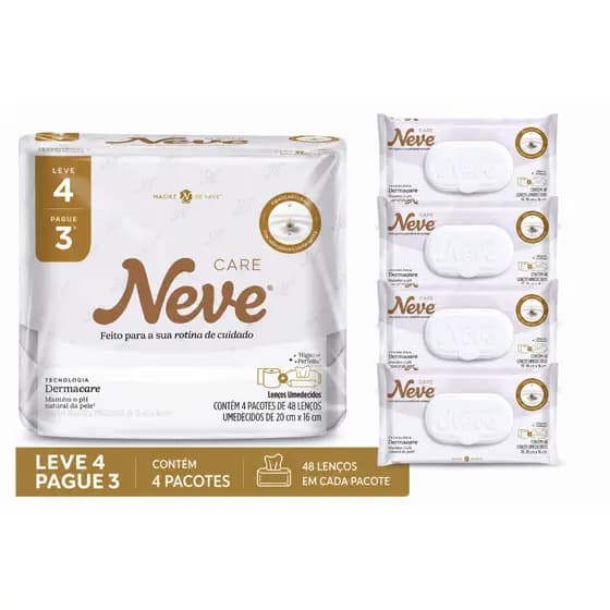 Lenço Umedecido Neve Care Leve 4 Pague 3 C/ 48 Lenços Cada