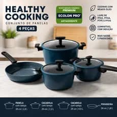 Conjunto de Panelas Healthy Cooking 4 Peças Antiaderente Compatível com Indução | Revestimento Cerâmico | Cozinha Saudáv